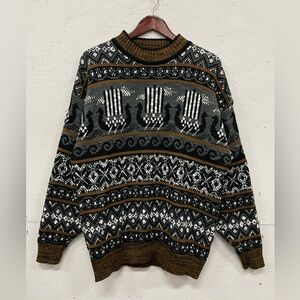 Vintage Chams Viking Ship Waves Knit Sweater, Size XL